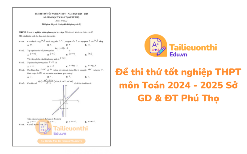 Đề thi thử tốt nghiệp THPT môn Toán 2024 - 2025 Sở GD  ĐT Phú Thọ